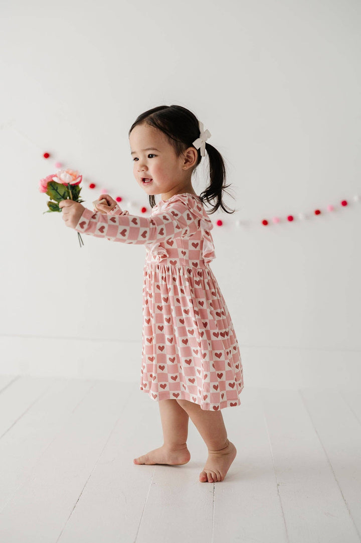 Babysprouts Checkered Hearts Long Sleeve Ruffle Dress