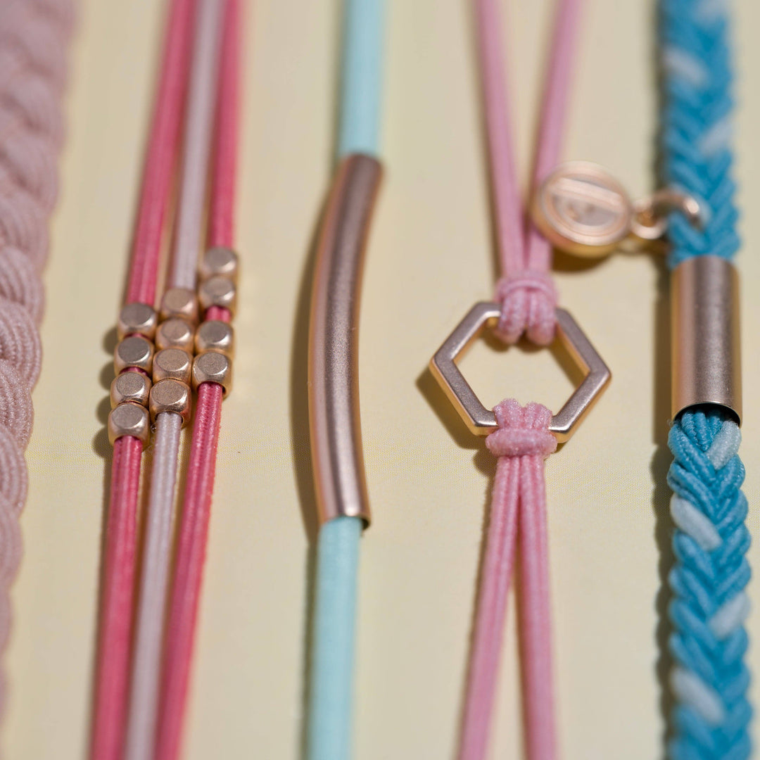 K'lani  "Live" Teal and Coral with Gold Accent Hair Tie Bracelets