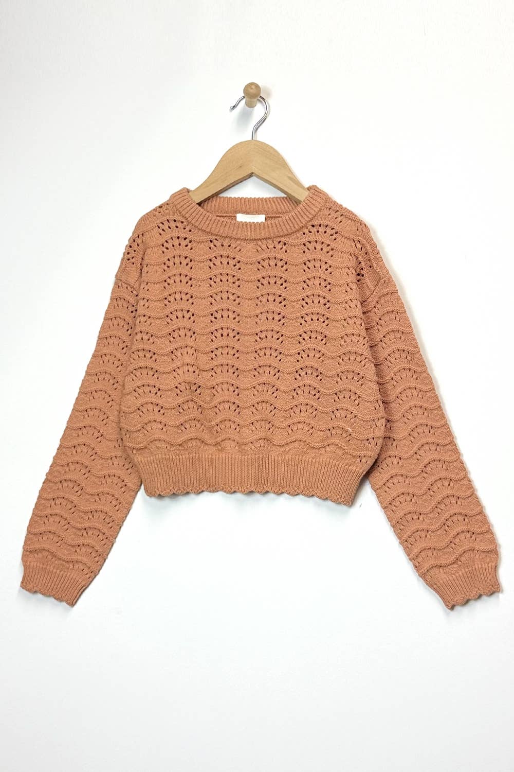 Heart And Arrow Crew Neck Wavy Pointelle Sweater