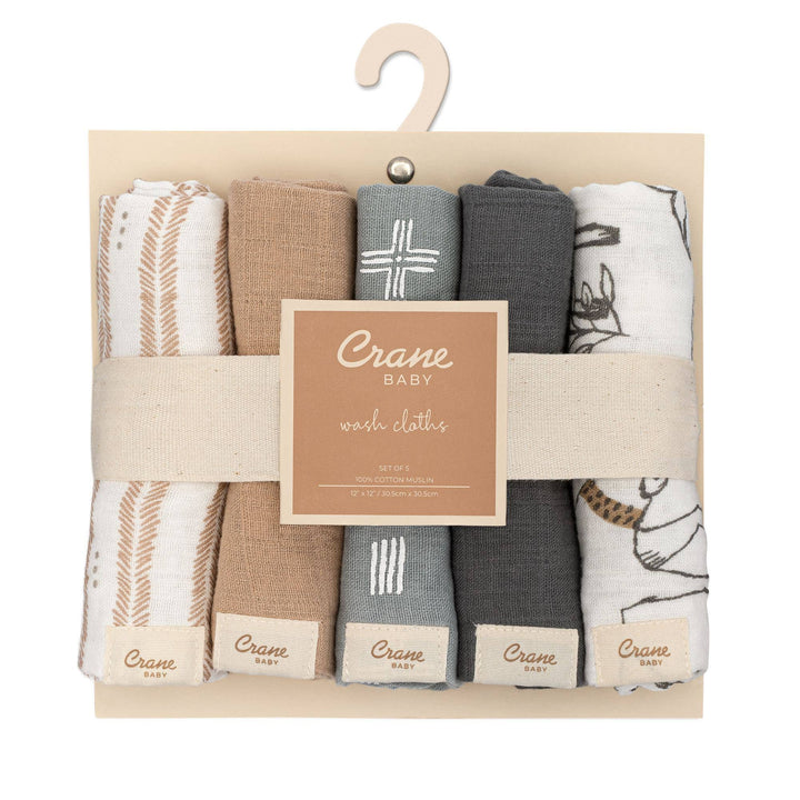 Crane Baby 5-pc. Wash Cloth Set - Ezra Woodland