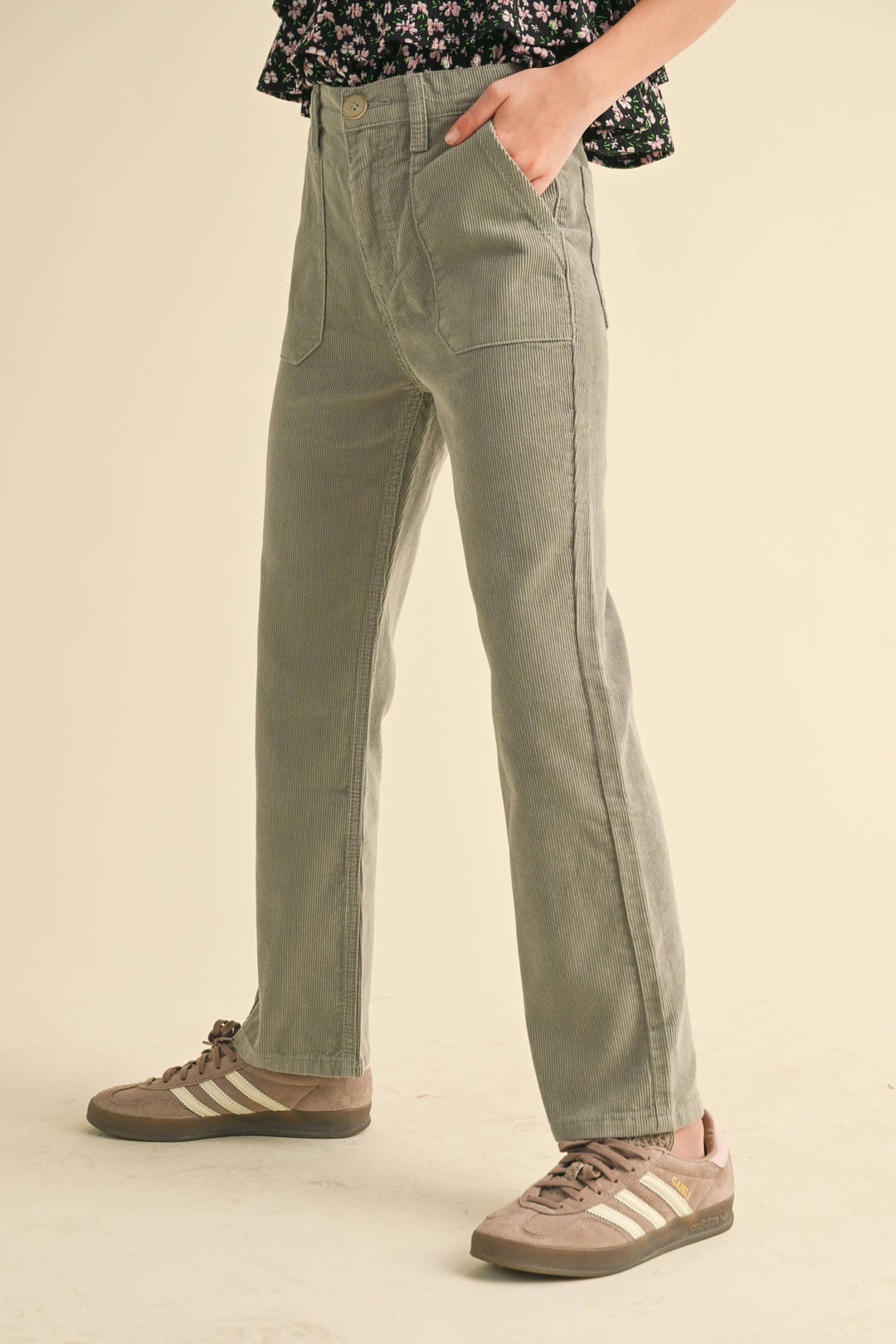 Heart And Arrow Straight Leg Corduroy Pants - Sage