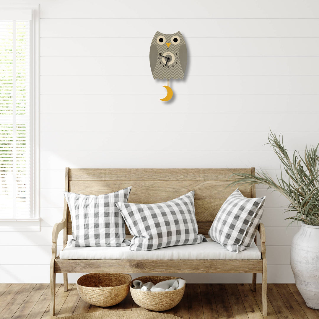 Popclox Gray Owl Pendulum Clock - Wood