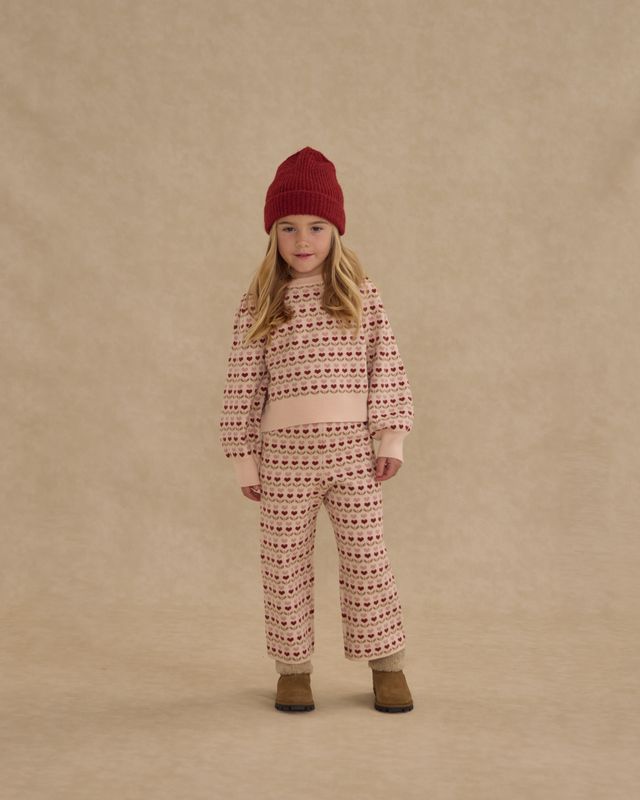 Rylee + Cru Jacquard Knit Set - Ruby Hearts