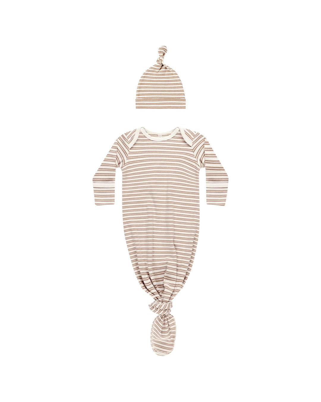 Quincy Mae Knotted Baby Gown + Hat Set - Golden Stripe