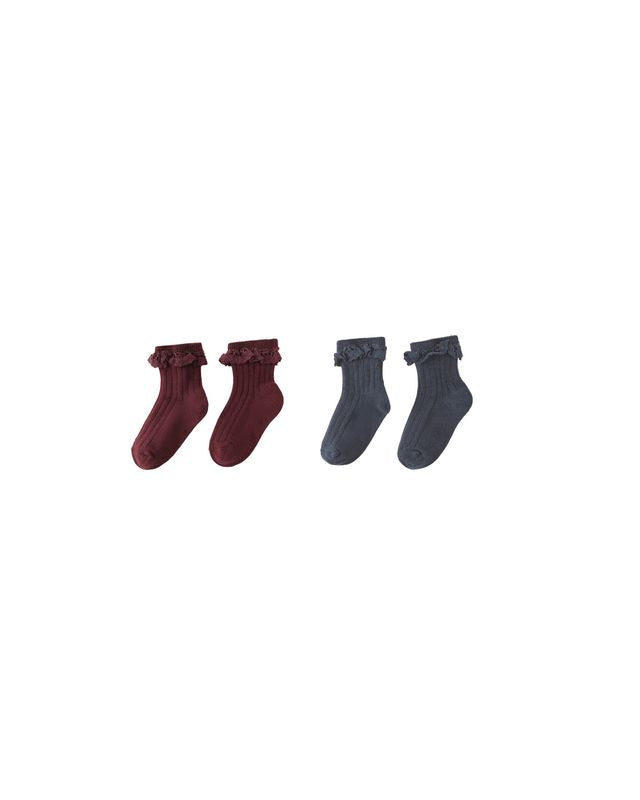 Rylee + Cru Lace Trim Socks, 2-pack - Burgundy, Navy