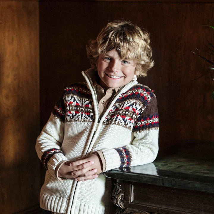 Hope And Henry Organic Full Zip Mock Neck Sweater - Ivory Fireside Geo