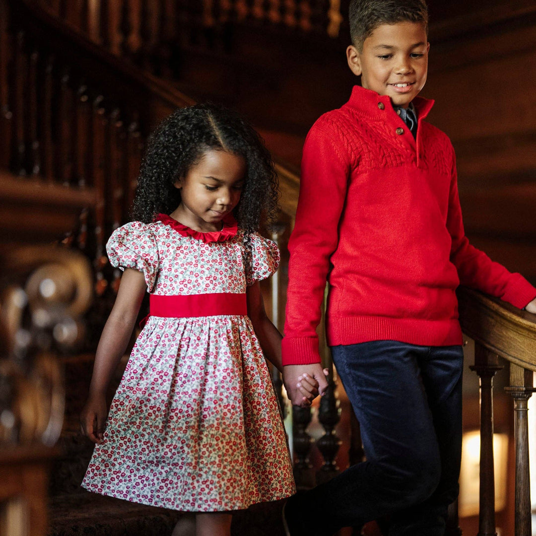 Hope And Henry Organic Ruffle Collar Sateen Dress - London Floral