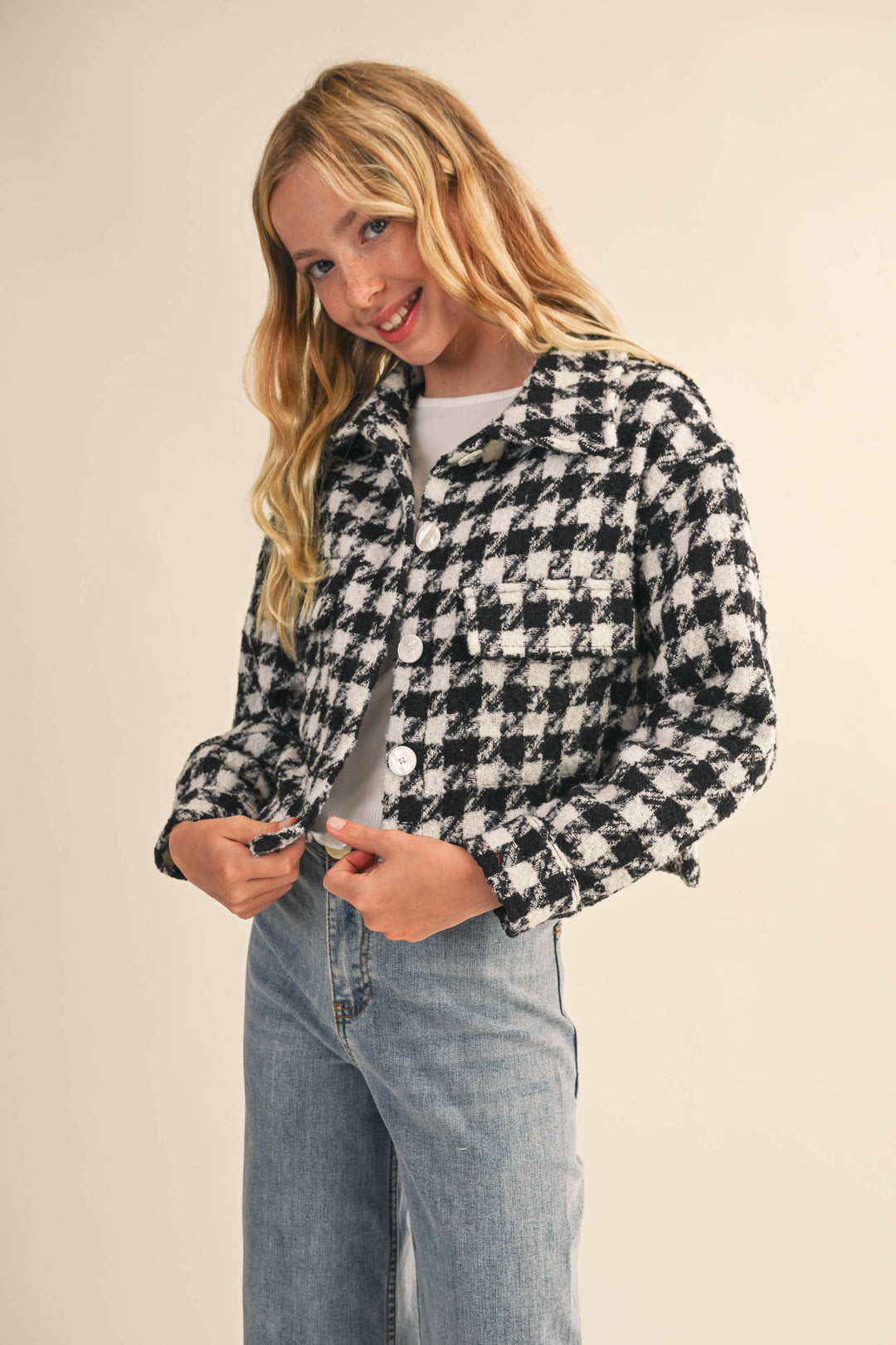 Heart And Arrow Tweed Houndstooth Pattern Jacket