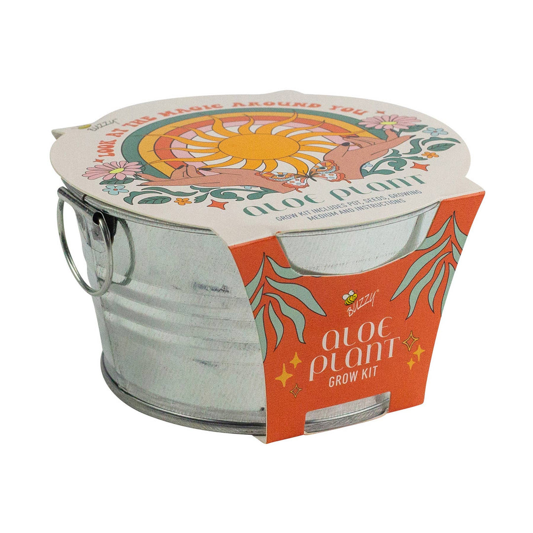 Buzzy Seeds Grow Gifts Mini Galvanized Basin Aloe Grow Kit – Indoor Plant Gift
