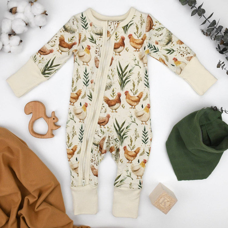 Earthy Organic Cotton Baby Pajamas - Chicory Chickens