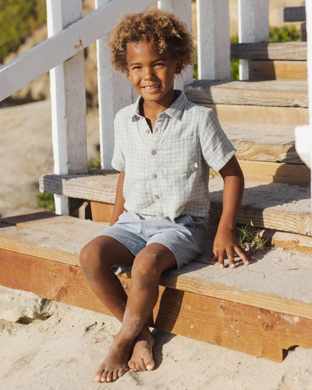 Rylee + Cru Collared Short Sleeve Shirt - Green Gingham