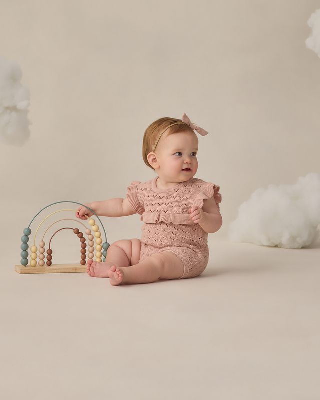 Quincy Mae Pointelle Ruffle Romper - Blush