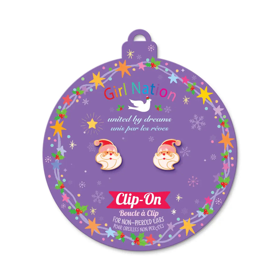 Girl Nation Clip On Earrings Holly Jolly Santa