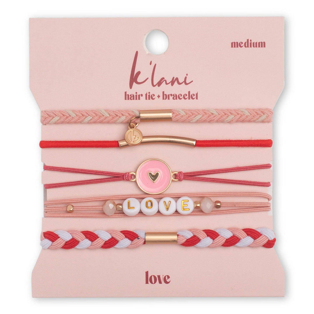 K'lani "Love" Pink Hearts Hair Tie Bracelets