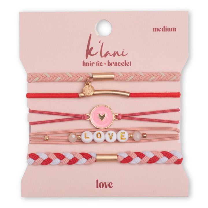 K'lani "Love" Pink Hearts Hair Tie Bracelets
