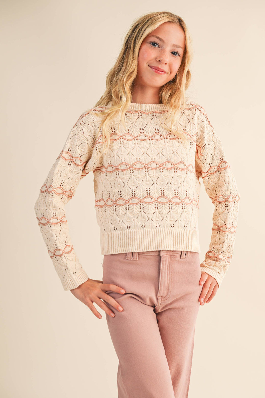 Heart And Arrow Wavy Pointelle Sweater