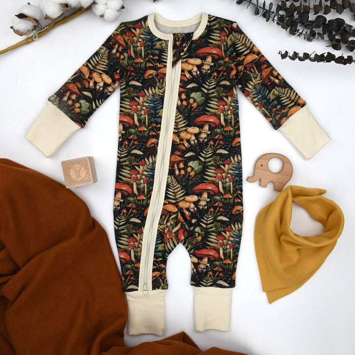 Earthy Organic Cotton Baby Pajamas 2-Way Zipper Sleeper - Yarrow