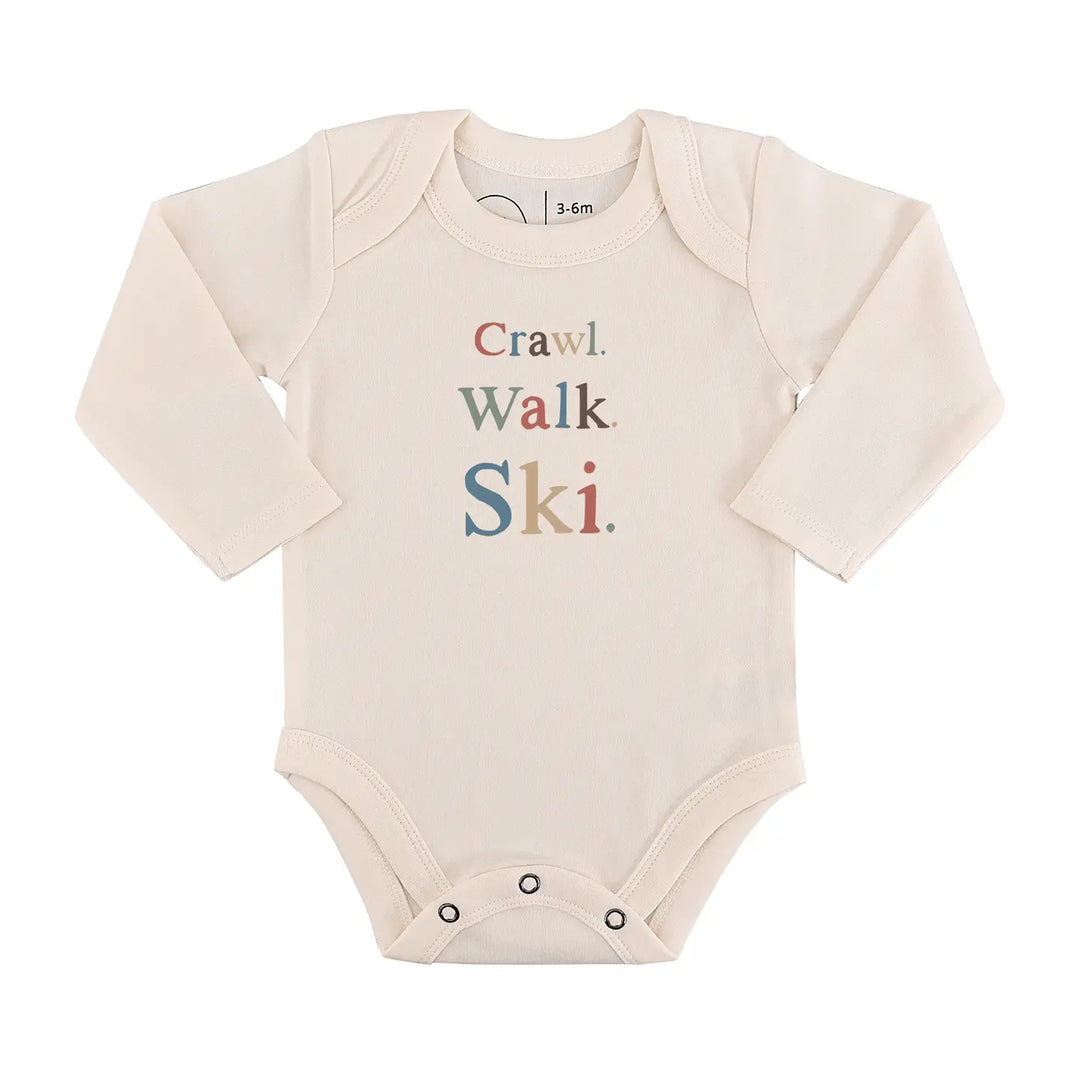 Finn + Emma Baby Long Sleeve Graphic Organic Bodysuit - Crawl Walk Ski