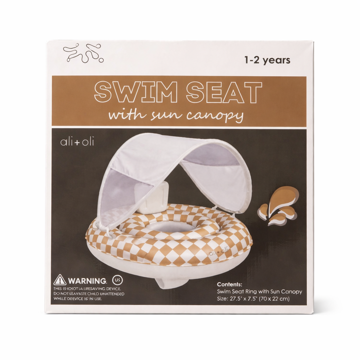 Ali+Oli Baby Swim Seat with Sun Canopy - Tan Checkers