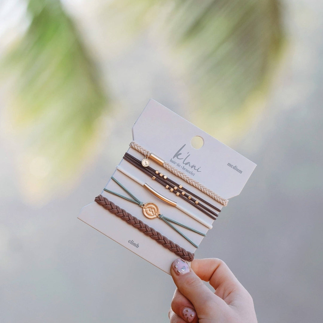 K'lani "Climb" Gold Mountain Peak Charm Hair Tie Bracelets