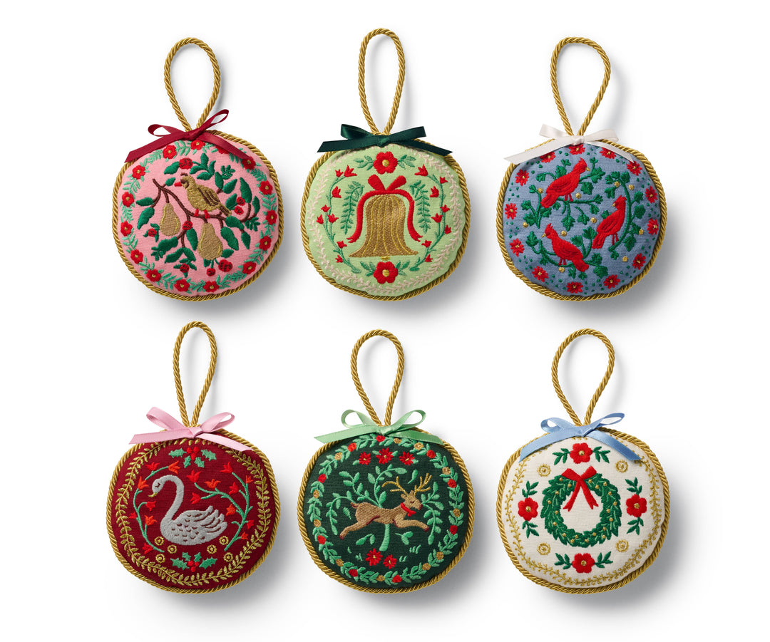 Rifle Paper Co Christmastide Embroidered Ornament Set of 6