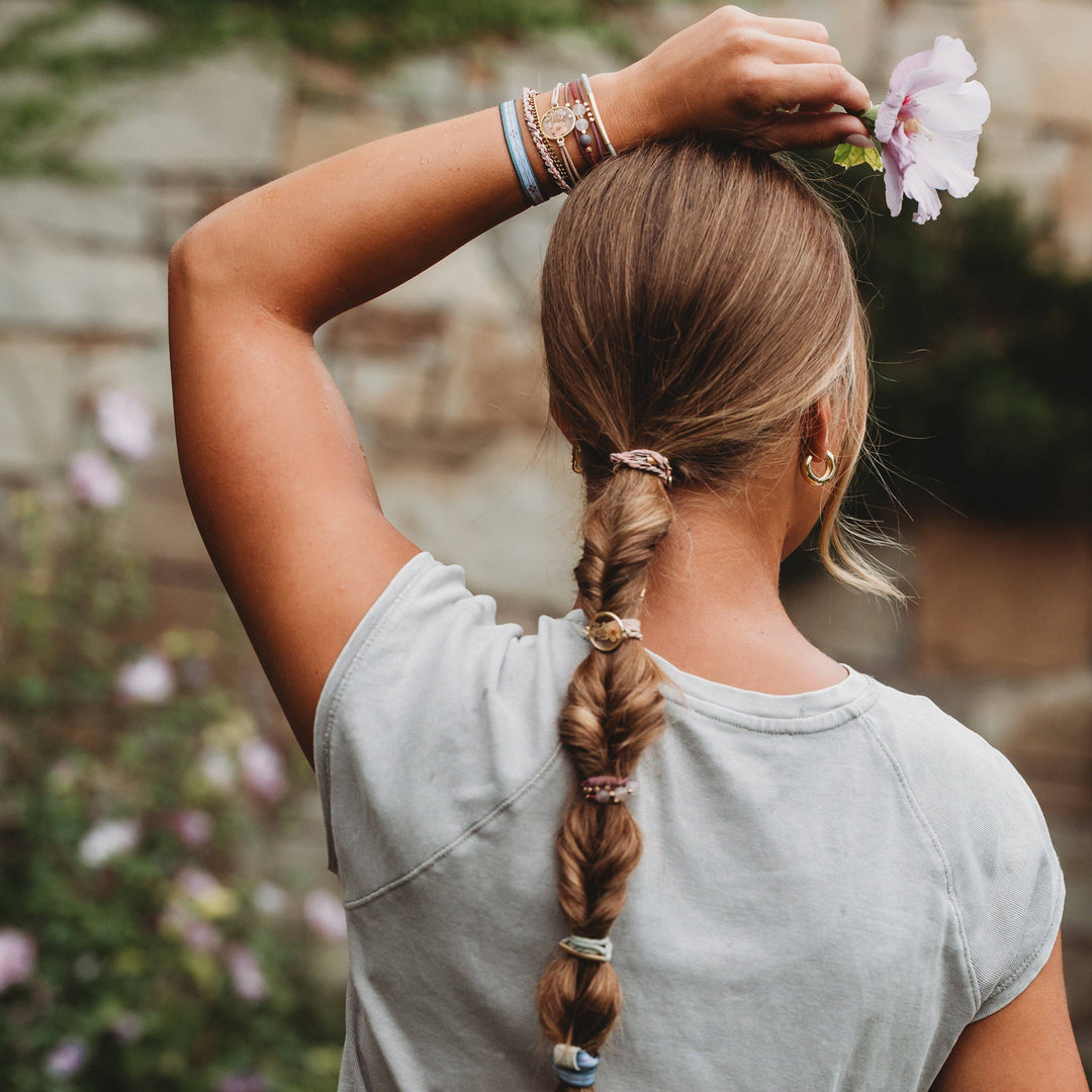 K'lani  "Bloom" Maroon and Pink with Pressed Flowers Hair Tie Bracelets