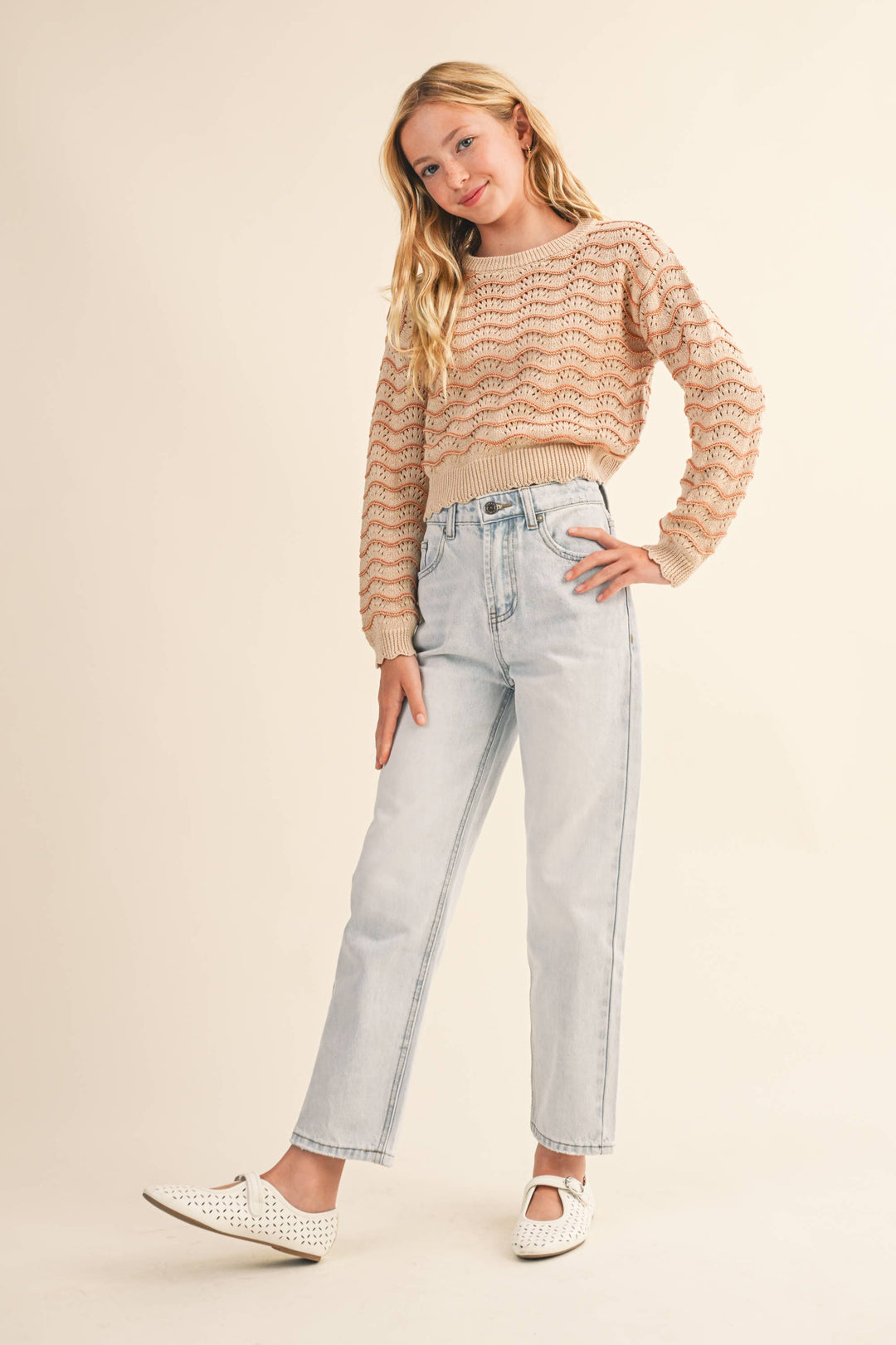 Heart And Arrow Pointelle Wavy Sweater