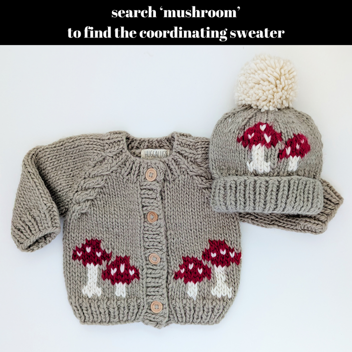 Huggalugs Mushroom Hand Knit Beanie Hat