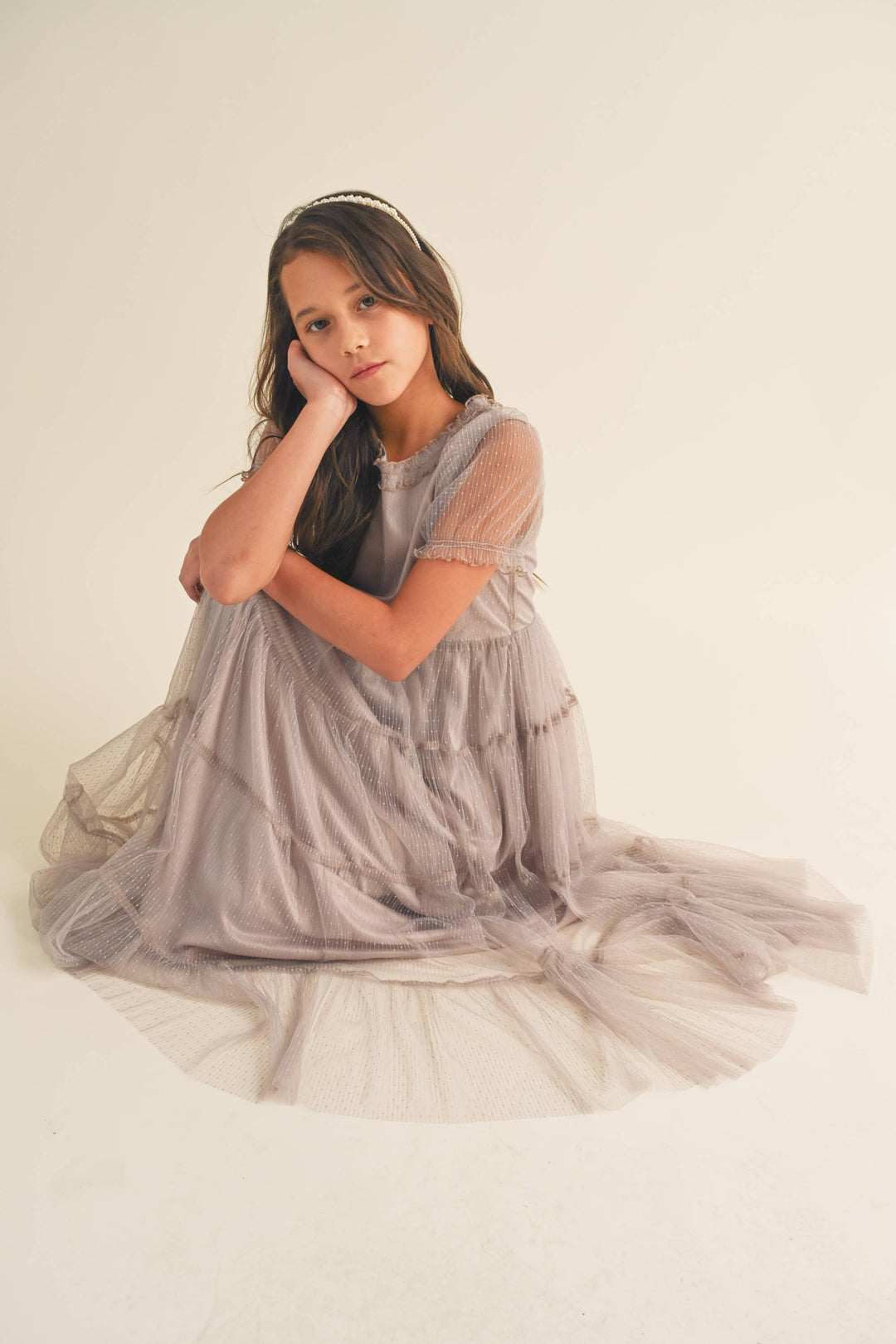 Heart And Arrow Puff Sleeve Tiered Midi DressT