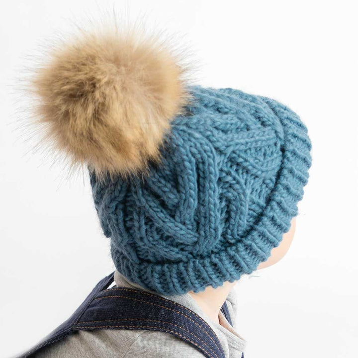 Huggalugs Slate Blue Pop Pom Pom Beanie Hat Baby & Kids