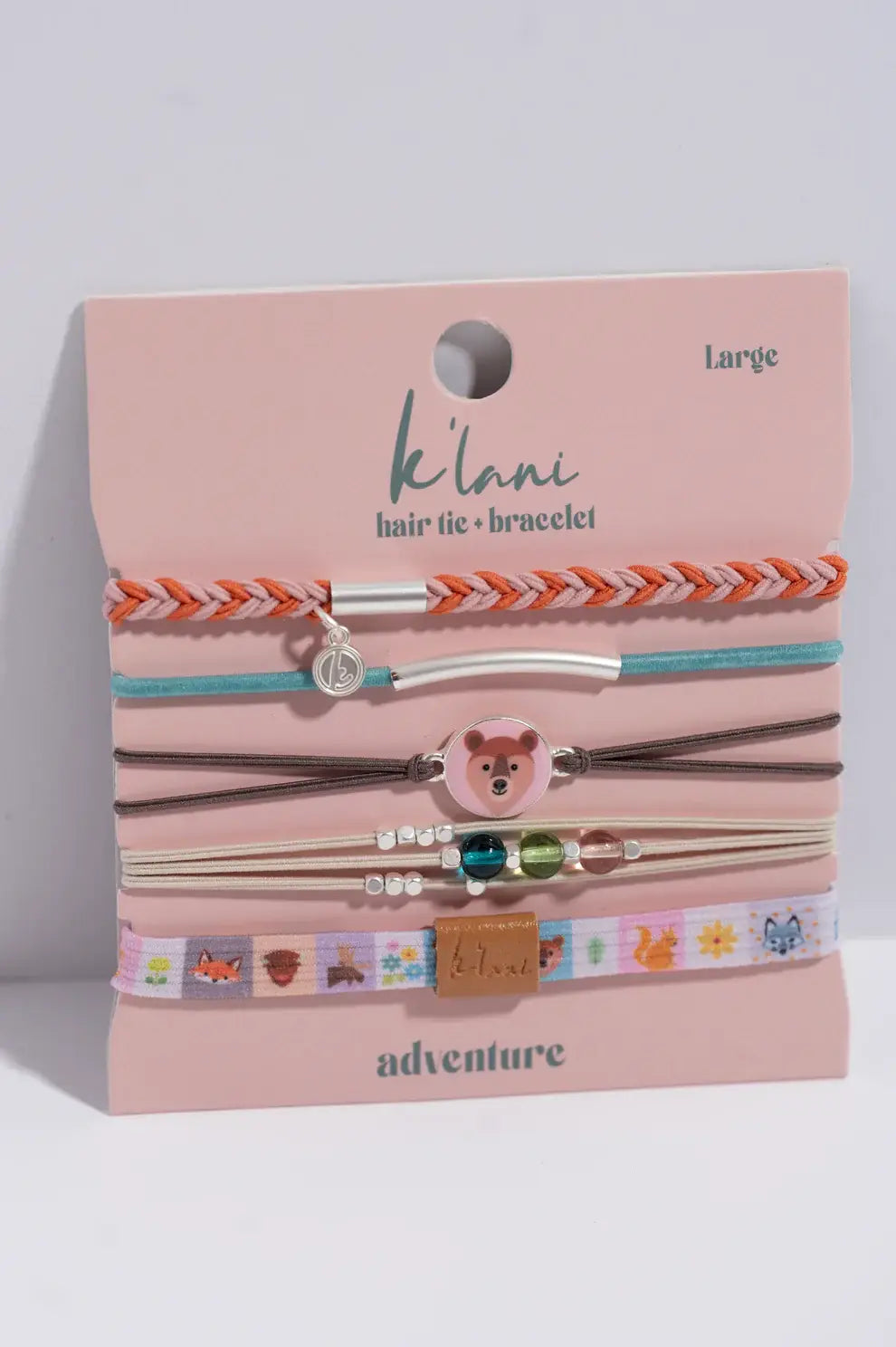 K'lani "Adventure" Bear & Forest Animal Theme Hair Tie Bracelet Set