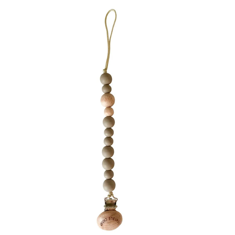 Chewable Charms Classic Pacifier Clip - Wood + Shadow Grey