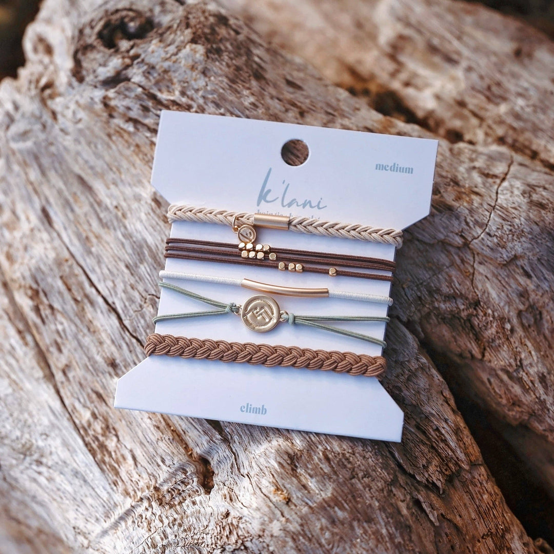 K'lani "Climb" Gold Mountain Peak Charm Hair Tie Bracelets