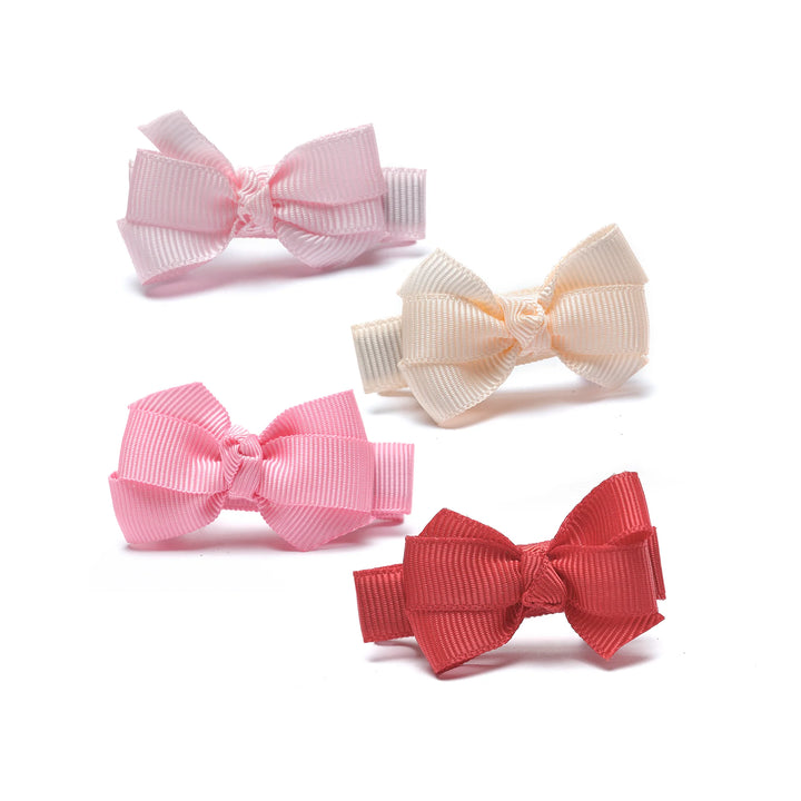Lilies & Roses Little Bows Fabric Hair Clips - Pink Red Shades