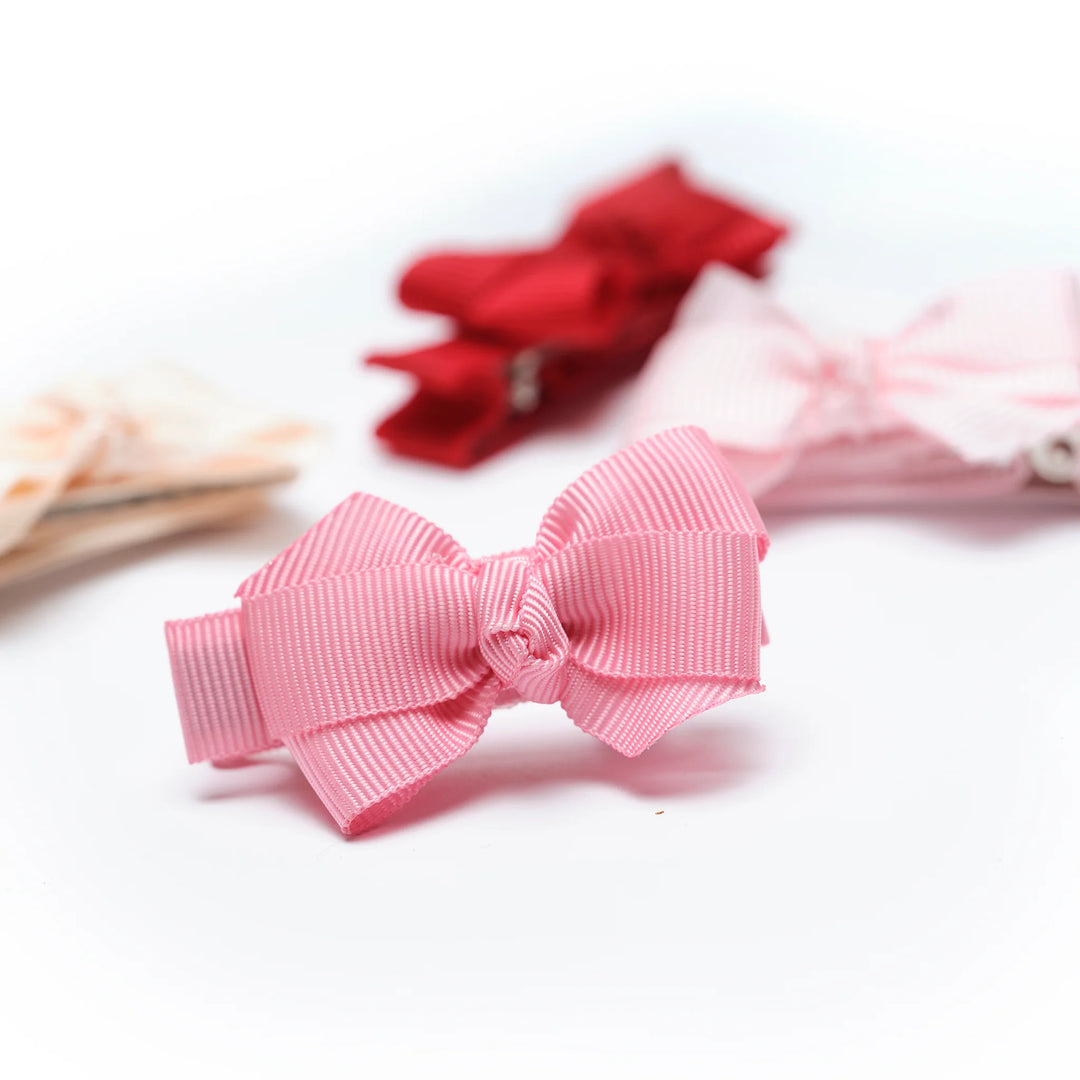 Lilies & Roses Little Bows Fabric Hair Clips - Pink Red Shades