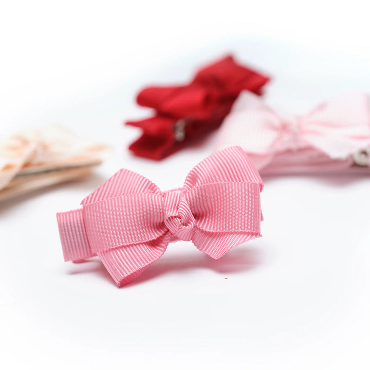 Lilies & Roses Little Bows Fabric Hair Clips - Pink Red Shades