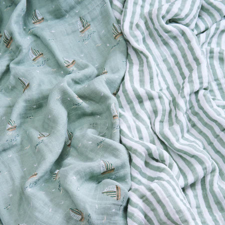 Aden + Anais Organic Cotton Muslin Swaddle Blanket 2 Pack - Sailing Seas