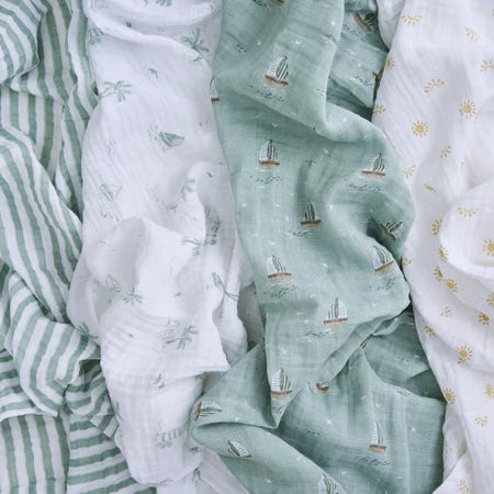 Aden + Anais Organic Cotton Muslin Swaddle Blanket 4 Pack - Sailing Seas