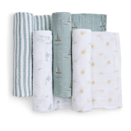 Aden + Anais Organic Cotton Muslin Swaddle Blanket 4 Pack - Sailing Seas