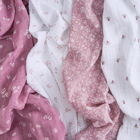 Aden + Anais Organic Cotton Muslin Swaddle Blanket 4 Pack - Heritage Floral