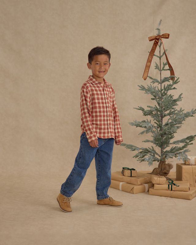 Rylee + Cru Collared Long Sleeve Shirt - Red Plaid