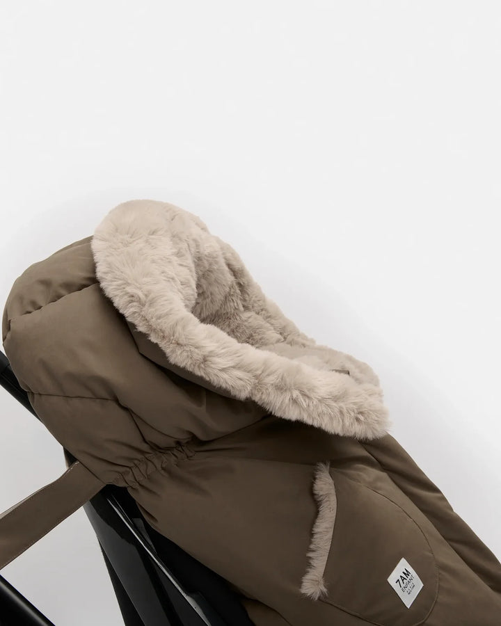 7AM Enfant Blanket 212 Helsinki Collection - Moss Brown/Greige Faux Fur