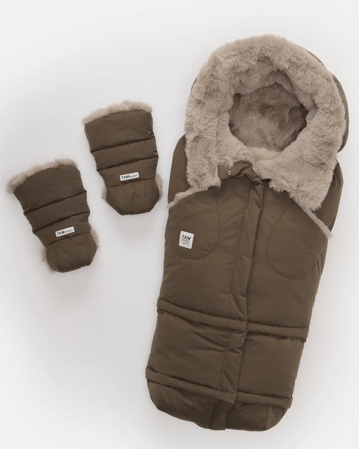 7AM Enfant Blanket 212 Helsinki Collection - Moss Brown/Greige Faux Fur