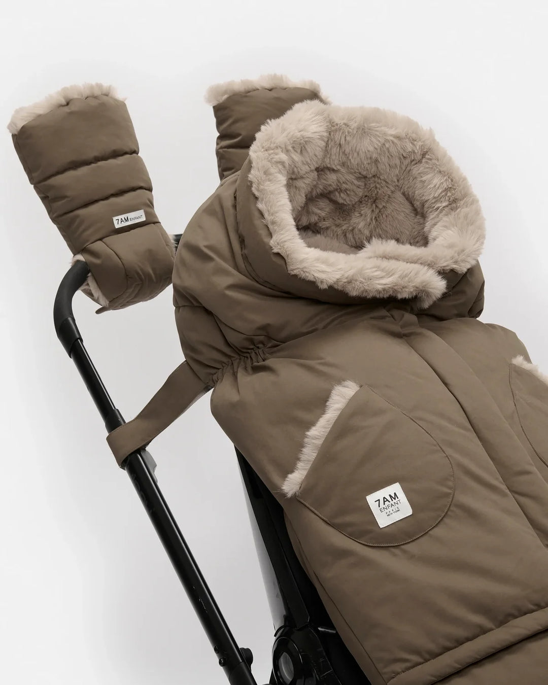 7AM Enfant Warmmuffs Helsinki - Moss Brown/Greige Fur