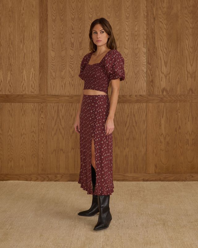 Rylee + Cru Women's Button Slit Skirt - Harvest Berry