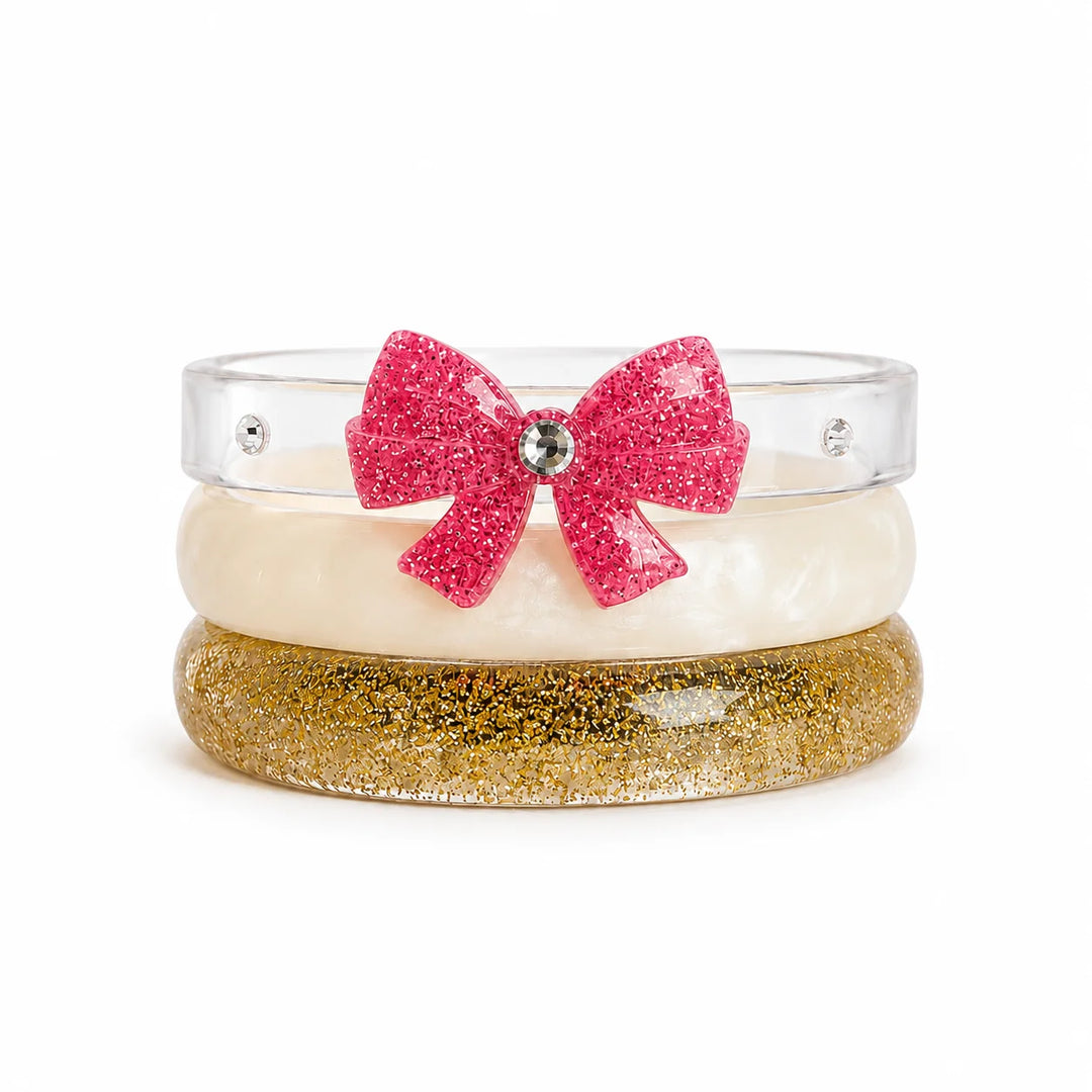 Lilies & Roses Bangles - Bow Glitter Pink