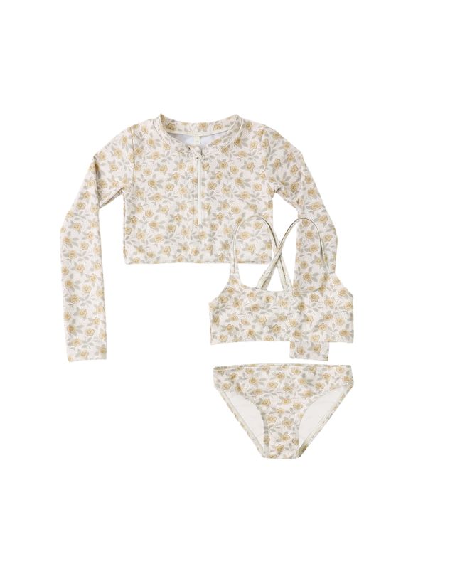 Rylee + Cru Crop Rashguard Set - Yellow Floral