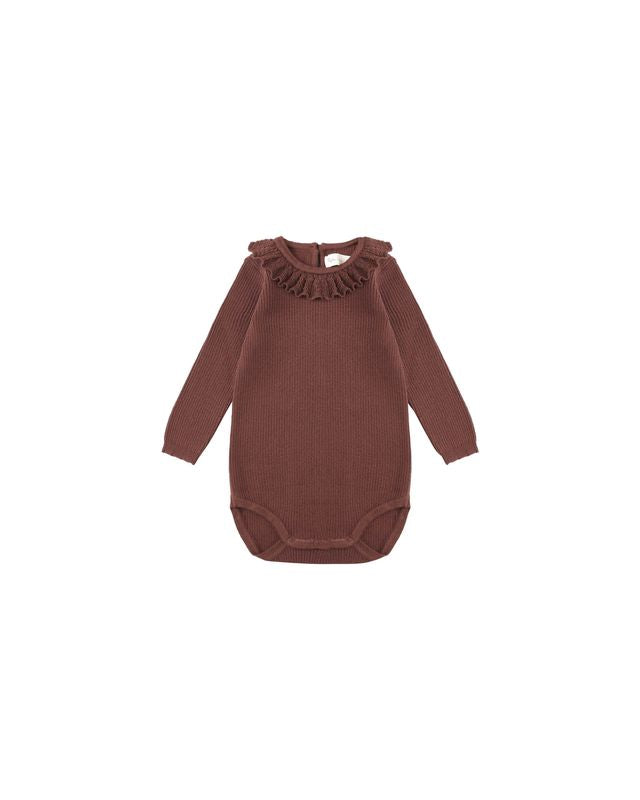 Rylee + Cru Ruffle Collar Bodysuit - Burgandy