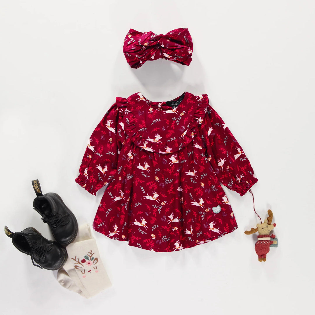 Souris Mini Red Reindeer Ruffle Dress