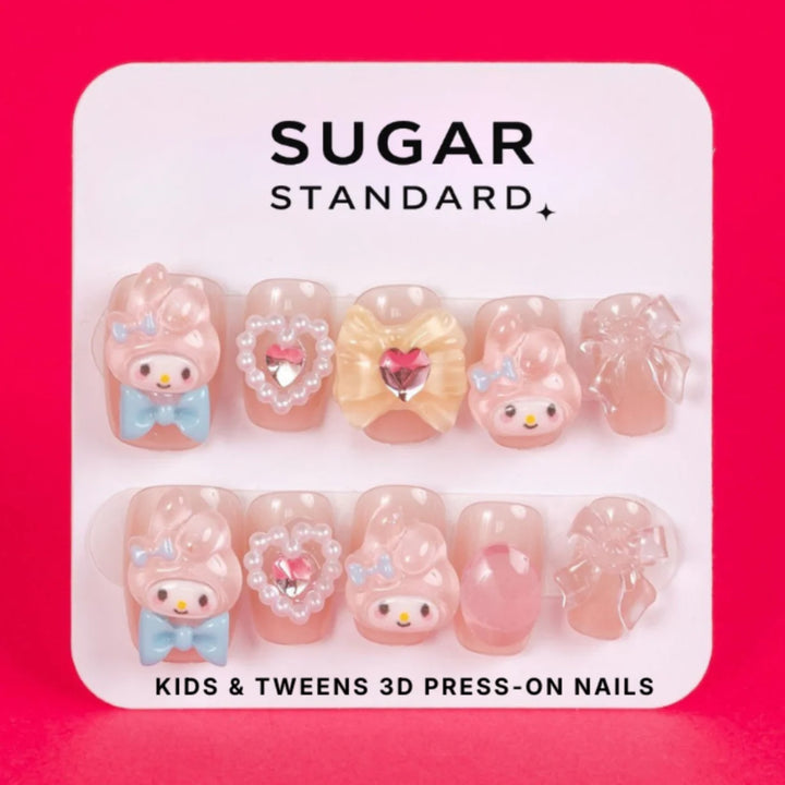 Sugar Standard Tween 3D Press-On Nails – Bow & Bunny